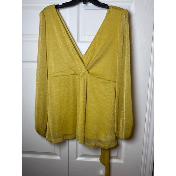 torrid Tops - Torrid Yellow Gold Metallic Shimmer Surplice Wrap Tie Back Top Blouse Womens‎ 1